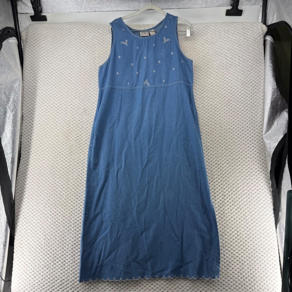 Vintage‎ Koret City Blues Petites Denim Dress Sleeveless Embroidered Casual M